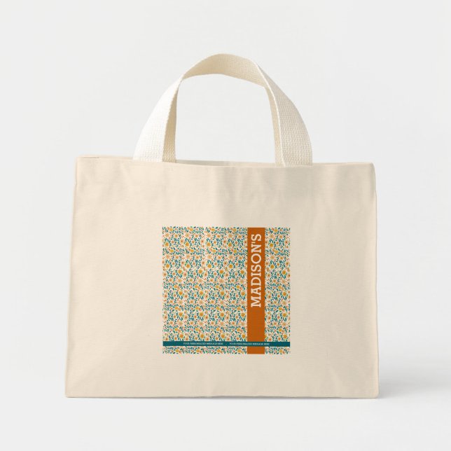Bolsa Tote Mini Monograma e Nome Floral Personalizado (Frente)