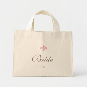 Bolsa Tote Mini Monograma inicial da Fleur de Lis Bride cor rosa
