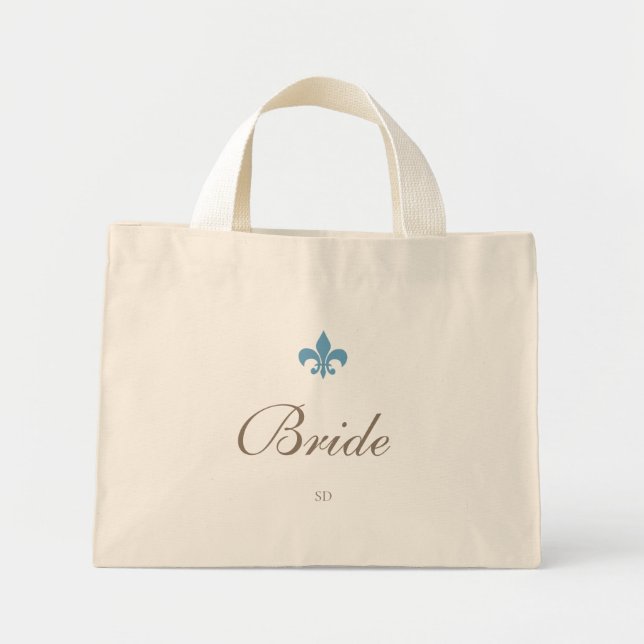 Bolsa Tote Mini Monograma inicial do Fleur de Lis Bride francês az (Frente)