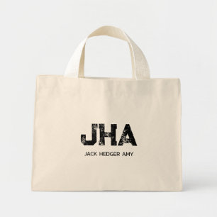BOLSA TOTE MINI MONOGRAMA MINIMALISTA PRETO DE TRÊS LETRAS NOME NA