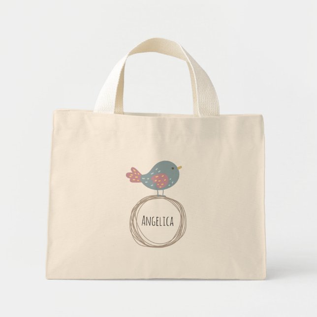 Bolsa Tote Mini Nome Personalizado do Pássaro Cortado (Frente)