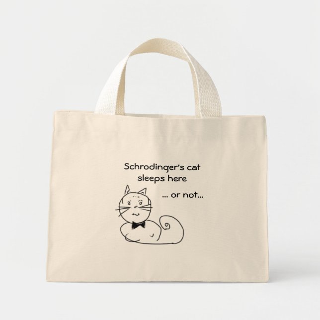 Bolsa Tote Mini O gato de Schrodinger dorme aqui... (Frente)