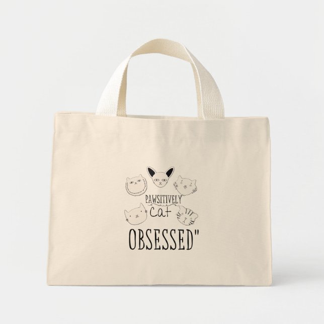 Bolsa Tote Mini O "Gato Pawsitivamente Obcecado" (Frente)
