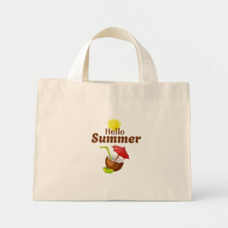 Bolsa Tote Mini Olá Verão Amarelo Sol Coco Guarda-Chuva Vermelho