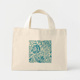 Bolsa Tote Mini Padrão Botânico Indiano em Azul Turquesa e Bege