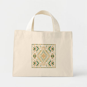 Bolsa Tote Mini Padrão Geométrico Africano Ouro Esmeralda
