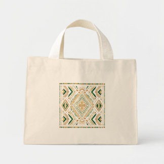 Bolsa Tote Mini Padrão Geométrico Africano Ouro Esmeralda
