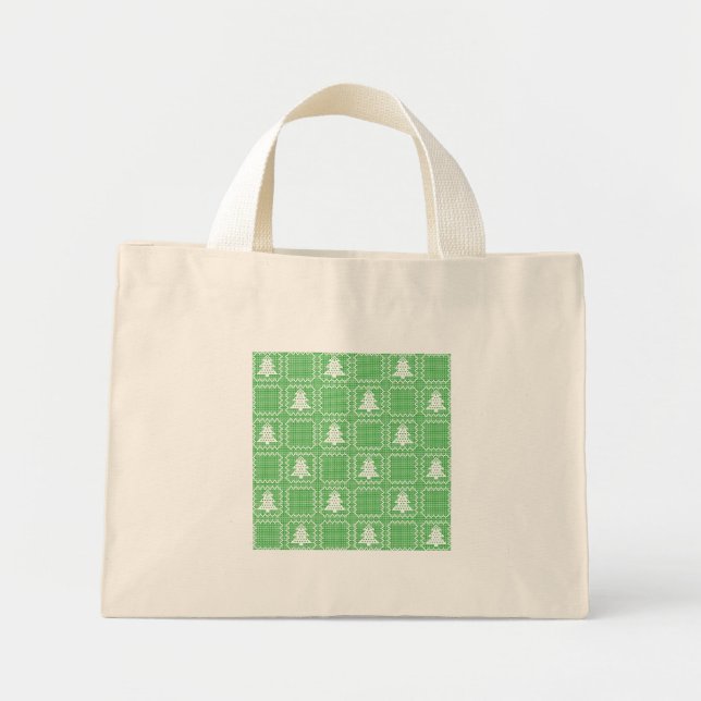Bolsa Tote Mini Padrões de suéter feio da árvore de Natal Cozy (Frente)