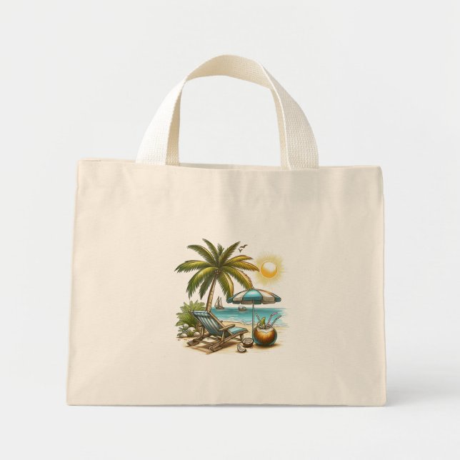Bolsa Tote Mini Palmeira e praia (Frente)