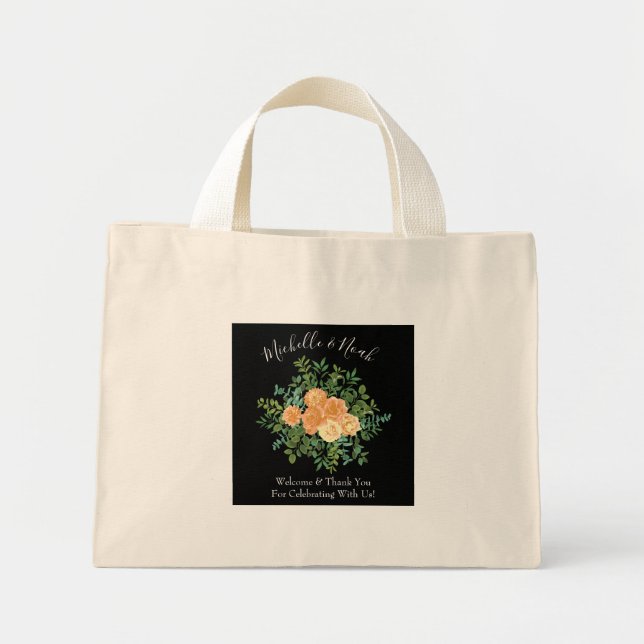 Bolsa Tote Mini Peach Black Peony & Rosa Floral Weding (Frente)