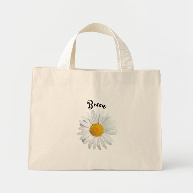 Bolsa Tote Mini Perky White Daisy Flower Personalized (Frente)