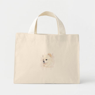 Bolsa Tote Mini Pintura em Aquarela de Cachorro Pomerânia Fofa