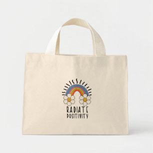 Bolsa Tote Mini Positividade radiada Arco-Íris e flores colorida
