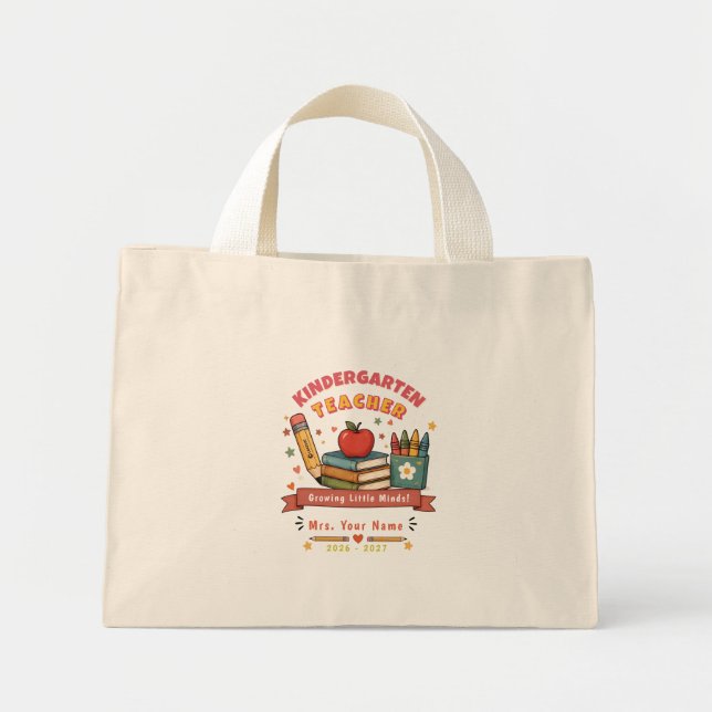 Bolsa Tote Mini Presente Personalizado Fofo Retro para Professor d (Frente)