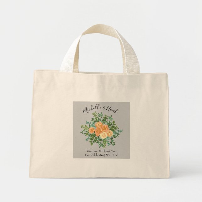 Bolsa Tote Mini Primavera Floral de Casamento de Cinza de Peach (Frente)