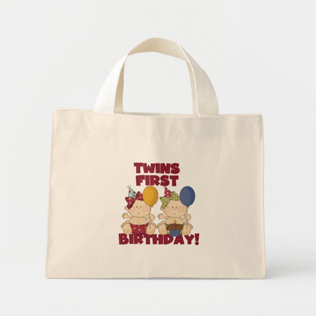 Bolsa Tote Mini Primeiro aniversario Gêmeos - Camisetas e presente (Frente)