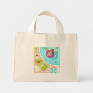 Bolsa Tote Mini Rapariga de natação na praia de verão de biquíni