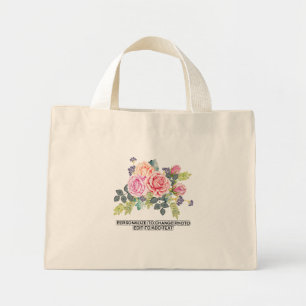 Bolsa Tote Mini Rosas Florais Personalizadas Substituir Slogan Tra