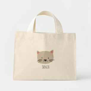 Bolsa Tote Mini Rosto de Gato de Beige Bonito