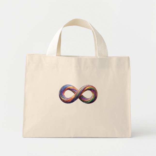 Bolsa Tote Mini Saco de Compras com Símbolo de Infinito Arco-íris  (Frente)