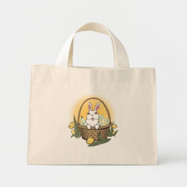 Bolsa Tote Mini Saco de Compras de Coelho da Páscoa (Frente)