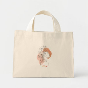 Bolsa Tote Mini Saco de mão com rosto de mulher floral em arte de