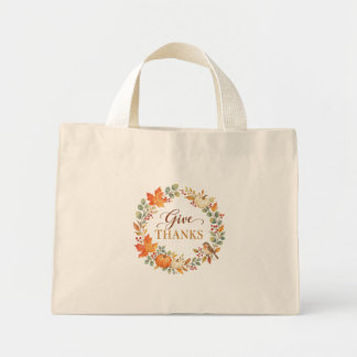 Bolsa Tote Mini Saco de mão de outono em aquarela 'Agradeça'