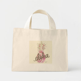 Bolsa Tote Mini Saco de mão pequeno de abacaxi aloha rosa