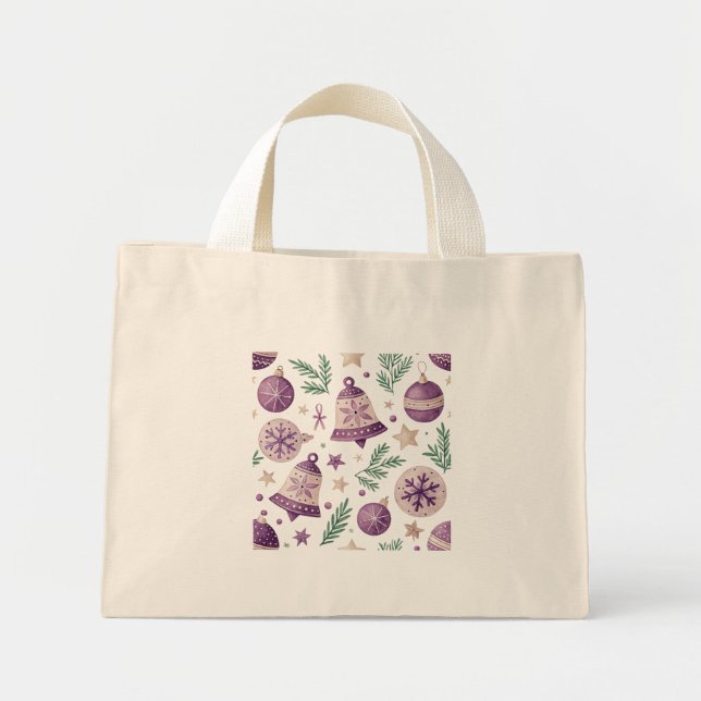 Bolsa Tote Mini Saco de Presente de Natal Roxo Mini (Frente)