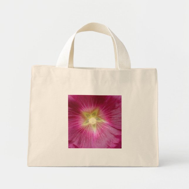 Bolsa Tote Mini Saco de Toia da Flor Hollyhock Roxo (Frente)