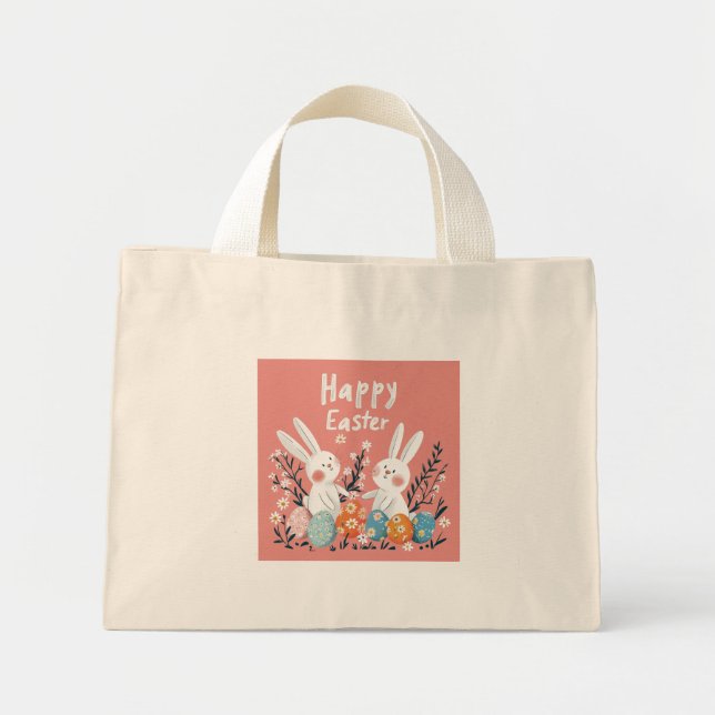 Bolsa Tote Mini Saco de Tota de Ilustração Coelhada de Dois Coelho (Frente)