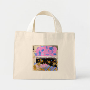 Bolsa Tote Mini Saco Tote Light Begins Gem – Brilho Rosa e Dourado