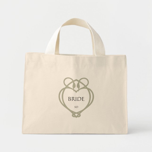 Bolsa Tote Mini Sage Green Irish Celtic Swan Node Iniciais (Frente)