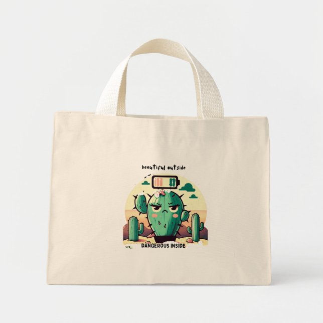 Bolsa Tote Mini Sarcastic Cactus with Low Battery (Frente)