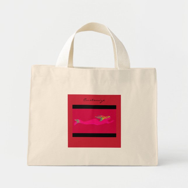 Bolsa Tote Mini sereia rosa-natação (Frente)