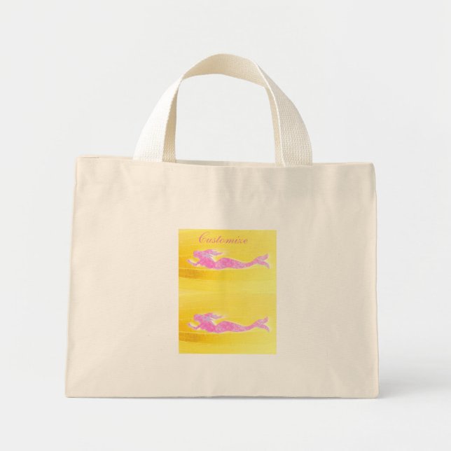 Bolsa Tote Mini sereias rosa submarinas nadando (Frente)