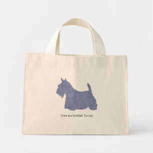 Bolsa Tote Mini Silhueta de Terrier Escocês em Jeans