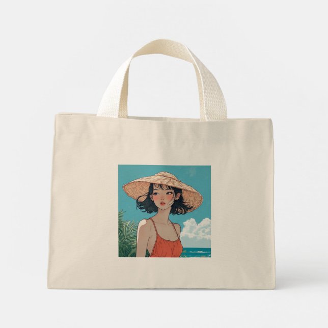 Bolsa Tote Mini Summer Beach Girl Anime Tiny Tote Bag (Verso)
