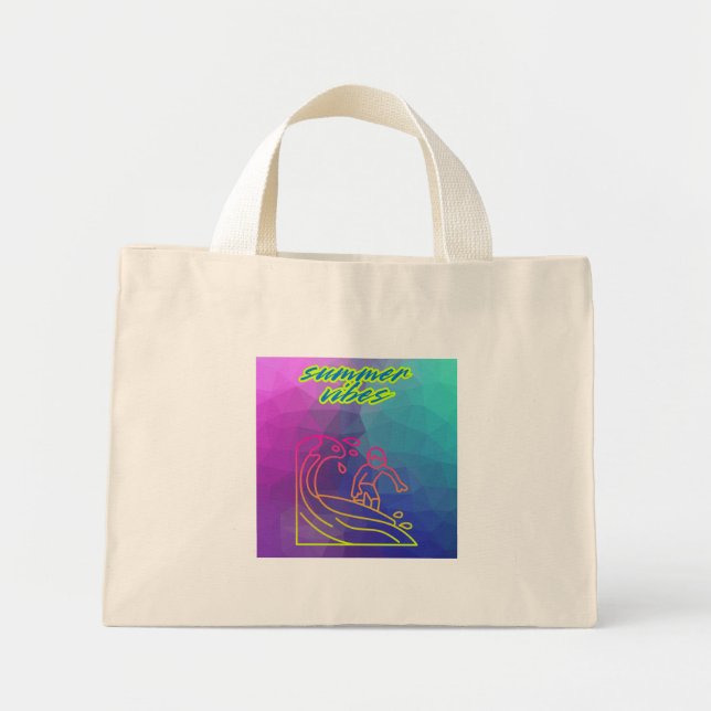 Bolsa Tote Mini Summer vibe o garoto surfando. (Frente)
