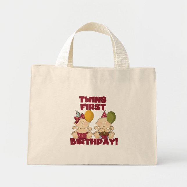 Bolsa Tote Mini T-shirts e presentes gêmeos primeiros aniversarios (Frente)
