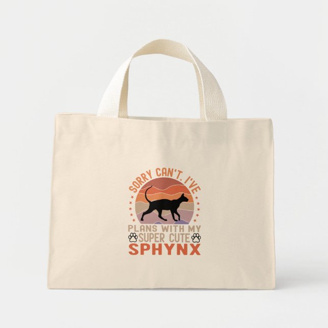 Bolsa Tote Mini Tenho planos com meu gato Sphynx (Frente)