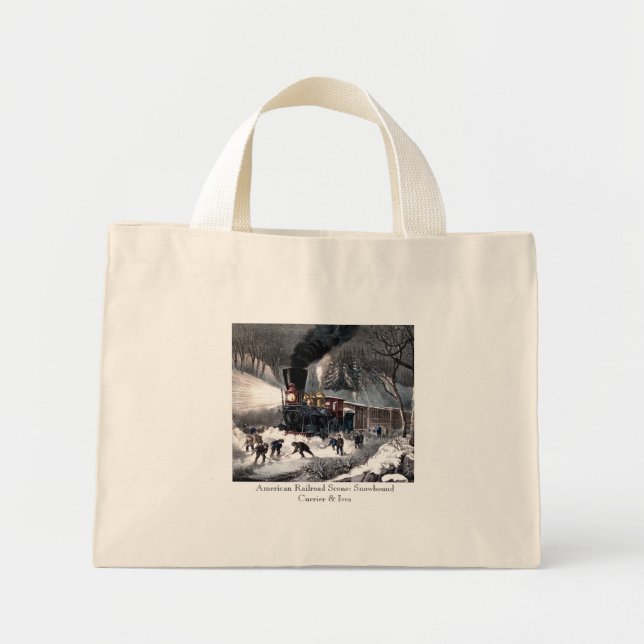 Bolsa Tote Mini Tote Bag - American Railroad Scene: Snowbound (Frente)