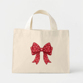 Bolsa Tote Mini Trendy Coquette Red Ribbon Bow with White Hearts