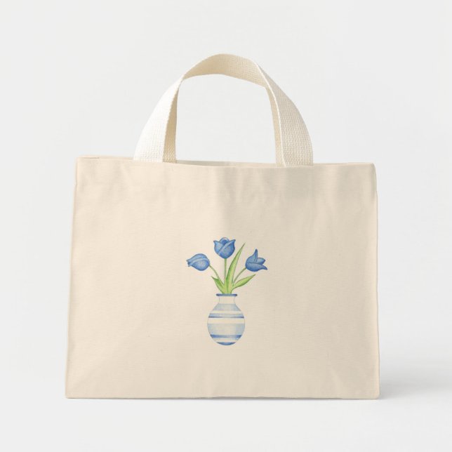 Bolsa Tote Mini Tulipas Azuis - Saco Azul (Frente)