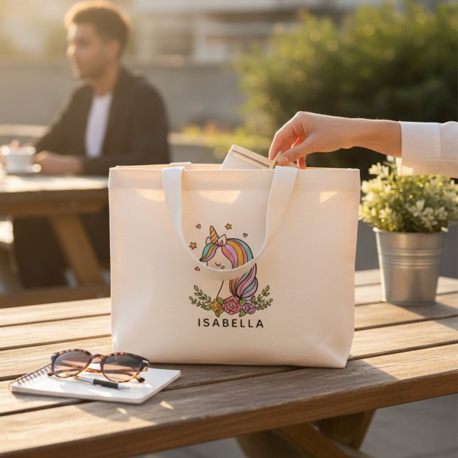 Bolsa Tote Mini Unicorn Cute Whimsical Girly Personalised Name (Criador carregado)