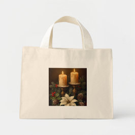 Bolsa Tote Mini Vela elegante azevinho pinheiro quente natal rústi