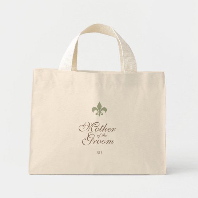 Bolsa Tote Mini Verde Fleur de Lis Mãe do Groom Inicial (Frente)