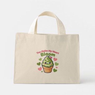Bolsa Tote Mini Você Faz Meu Coração Florescer Cute Kawaii Matcha