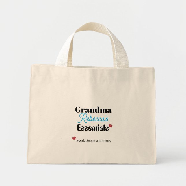 Bolsa Tote Mini Vovó Engraçada Essencial Principalmente Lanches e  (Frente)
