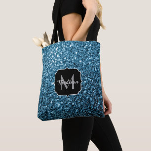 Bolsa Tote Minigrama azul-claro-bebê brilha brilho monograma